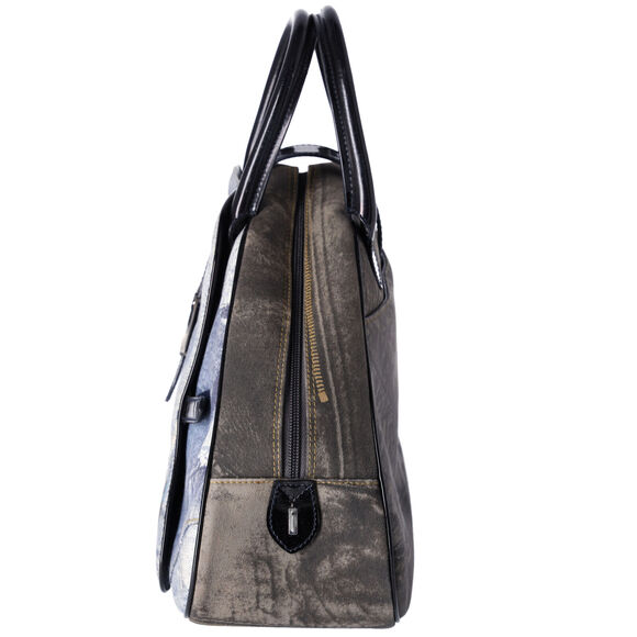 Dior Denim Print Double Saddle Bowler Blue Black Multi Canvas Patent Leather - Picture 3 of 9